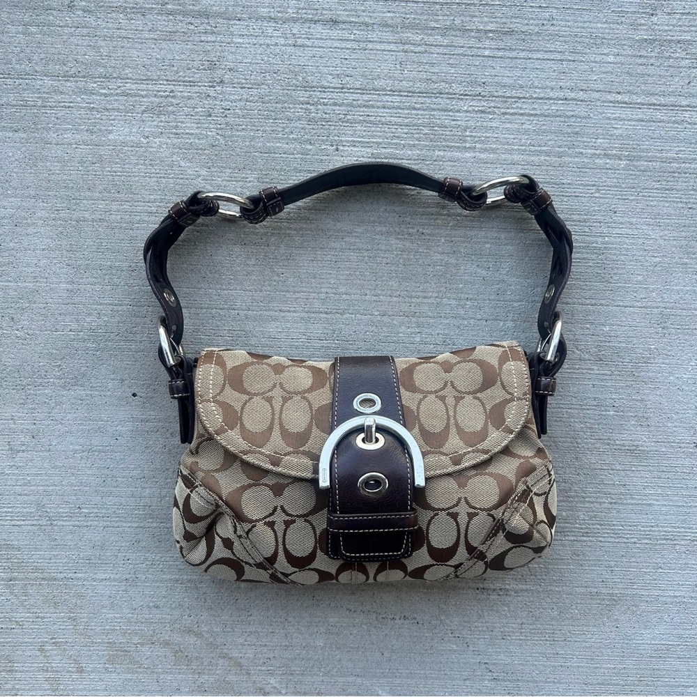 Vintage Coach Canvas and Leather Shoulder Bag with Buckle